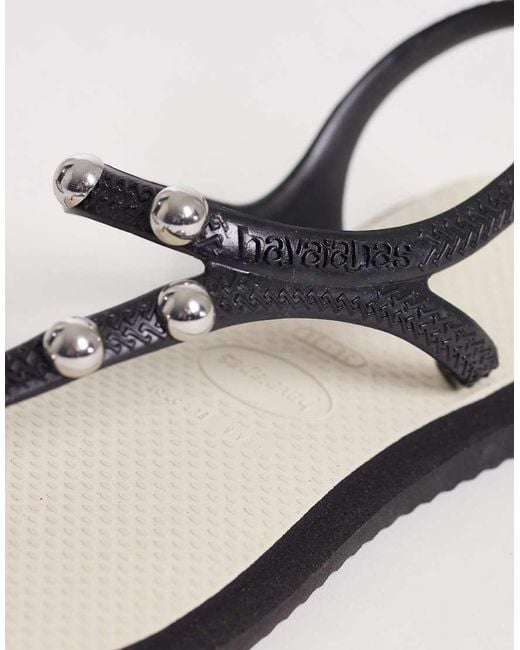 Havaianas White Square Toe Studded Flip Flops