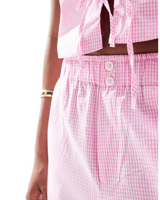 Only Petite Pink Wide Leg Boxer Detail Trousers Co-ord