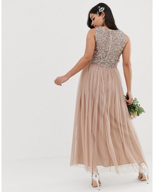 maya cap sleeve midaxi dress with applique delicate sequins in taupe blush