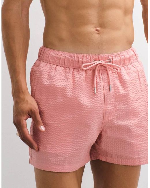 ASOS Red Seersucker Swim Shorts for men