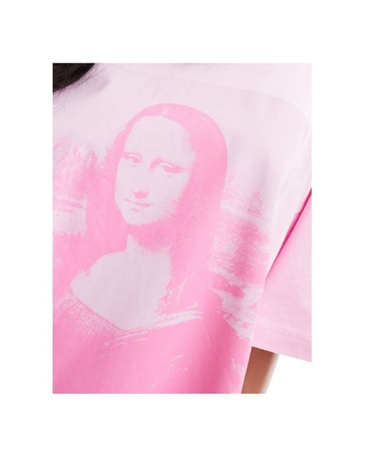 ASOS Pink Oversized T-shirt With Mona Lisa Licence Graphic