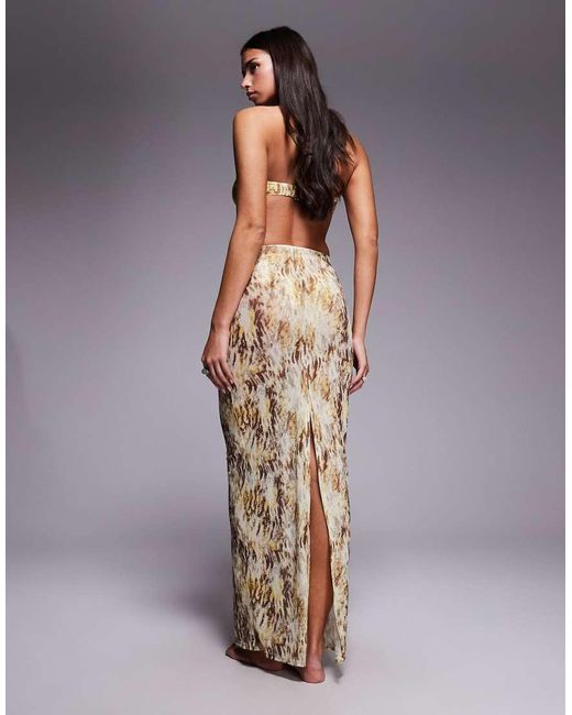 South Beach Blue Abstract Print Mesh Maxi Beach Skirt