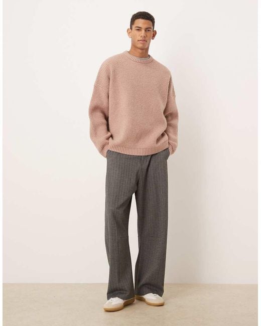 ASOS Natural Super Oversized Boxy Fit Knitted Fisherman Rib Jumper for men