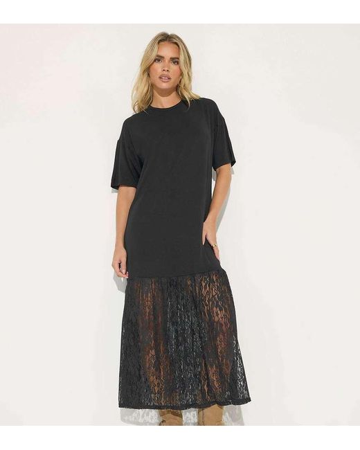 PixieGirl Black Petite Lace T-Shirt Maxi Dress