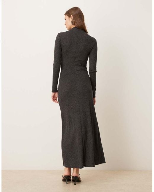 Mango Black High Neck Long Sleeve Maxi Dress With Buckle Detail