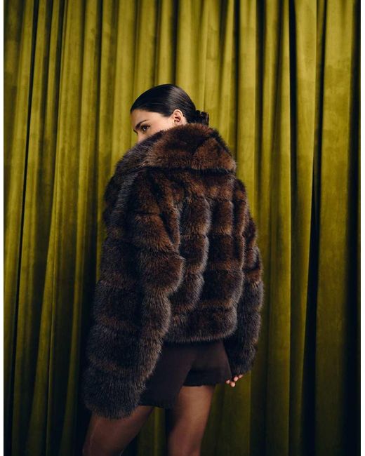 ASOS Green Premium Stripe Faux Fur Cropped Jacket