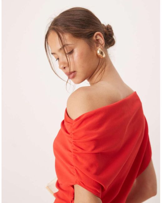 Mango Asymmetrische Midi Jurk in het Red