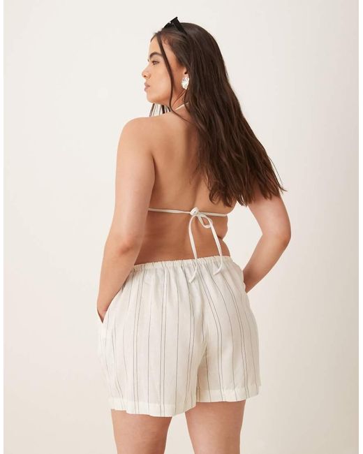 ASOS Natural Asos Design Curve Belle Beach Short With Linen