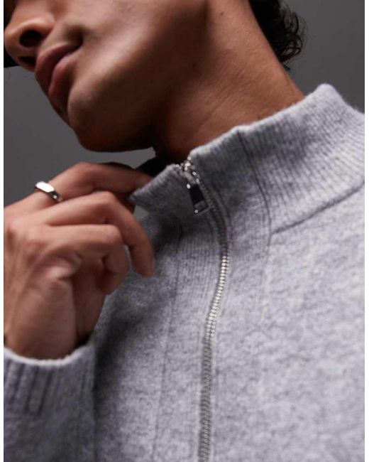 Cárdigan Con Cuello Alzado Y Cremallera Doble De Topman de hombre de color Gray