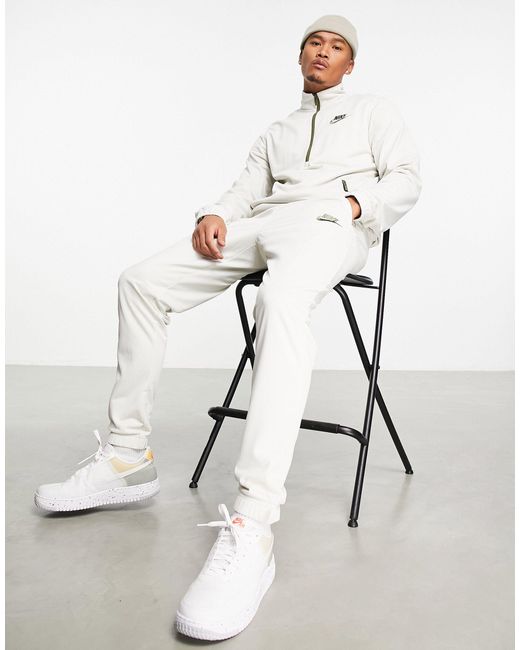 Nike White Knit 1/4 Zip Tracksuit Set for men