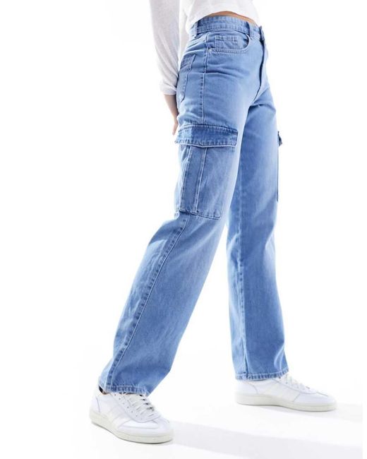 Vaqueros Cargo Rectos De Talle Alto Con Lavado Azul Claro Riley De ONLY de color Blue