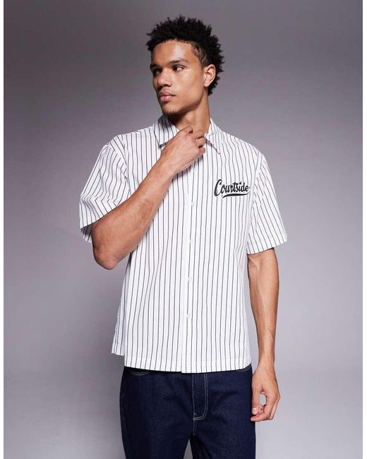 Courtside Gray Boxy Striped Shirt for men