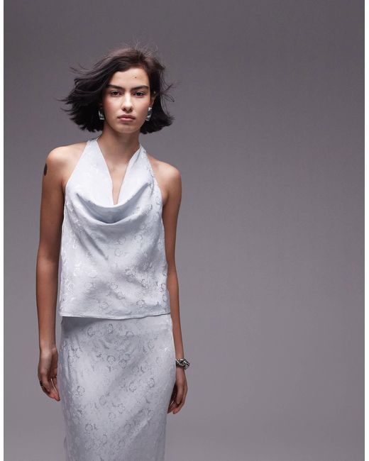 TOPSHOP Blue Co-ord Jacquard Halter Top