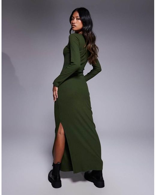 ASOS Green Ribbed Maxi Dress With Split