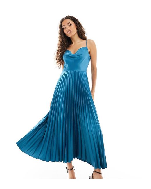 Closet London Petite Cowl Neck Pleated Midaxi Dress in Blue Lyst UK