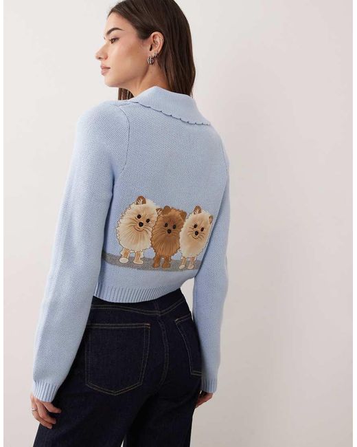 House Of Sunny Blue Pom Pom Tripper Dog Cardigan