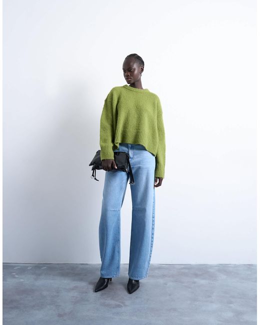 TOPSHOP Green Knitted Wool Blend Fluffy Ultimate Jumper
