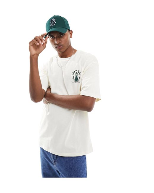 SELECTED White Oversized T-shirt With Green Back Print for men