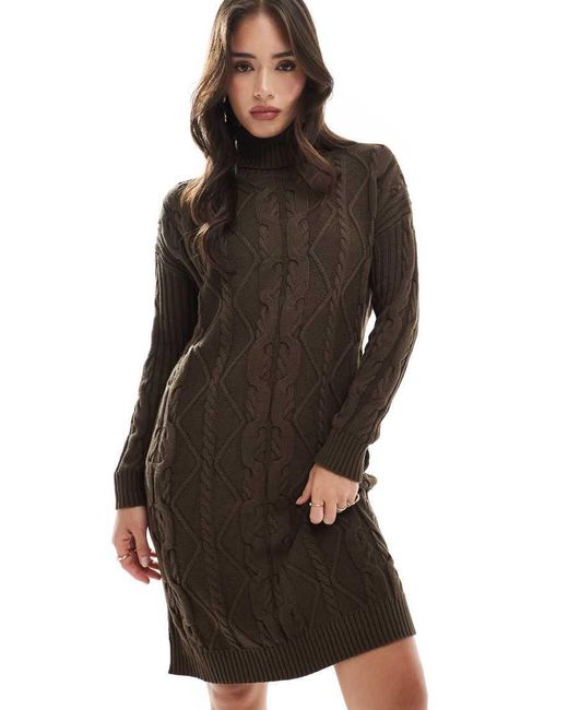 Glamorous Brown Roll-Neck Midi Jumper Dress