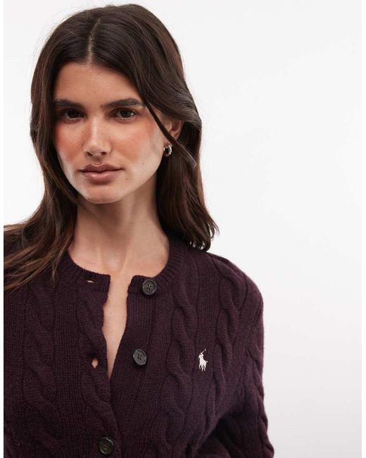 Polo Ralph Lauren Purple Icon Logo Wool Cable Knit Cardigan