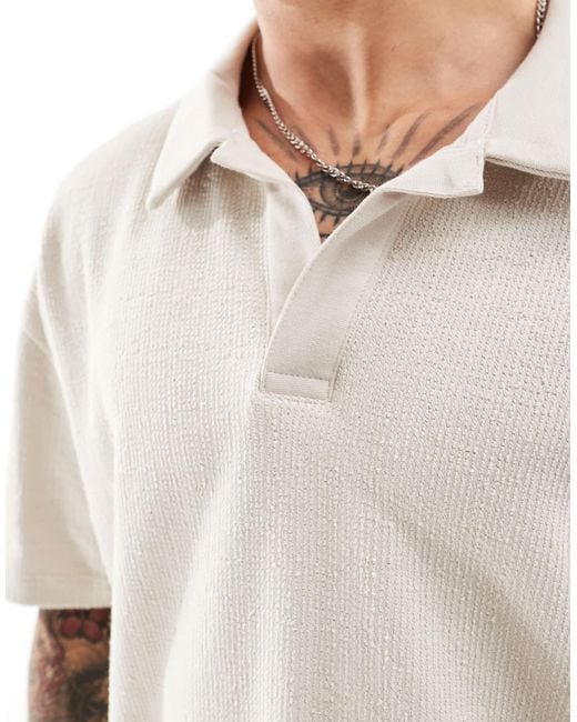 New Look – strukturiertes oversize-polohemd in Natural für Herren