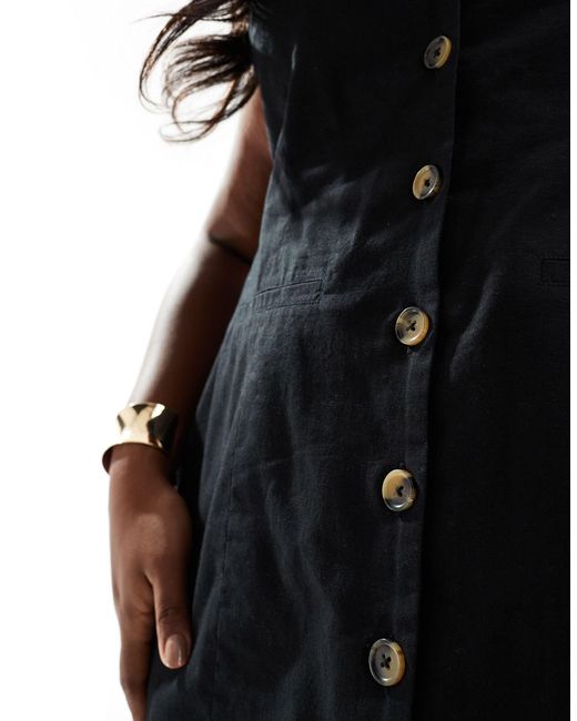 ASOS Black Asos Design Curve Mini Button Through Linen Waistcoat Dress