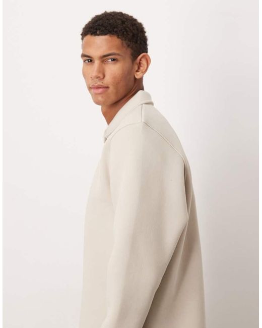 ASOS Natural Heavyweight Oversized Polo Sweatshirt With Fixed Hem for men