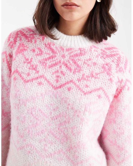 Jersey Rosa Pastel Con Cuello Alto Y Estampado De Grecas Alpinas De Punto De Pieces de color Pink