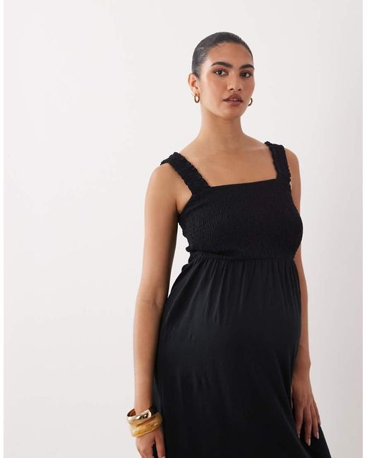 Mama.licious Black Mamalicious Maternity Shirred Bust Detail Midi Dress