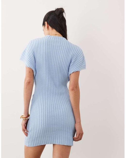 ASOS Blue Knit Cinched Pleated Mini Dress