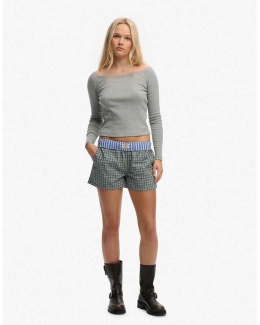 Superdry Gray Athletic Essentials Lace Long Sleeve Top