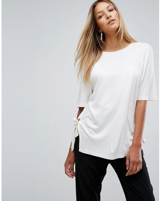 Lyst Reiss Tie Side Crew Neck Tshirt in Pink