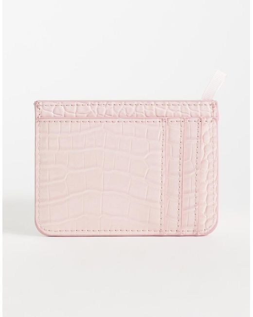 Mango Pink Croc Effect Card Holder