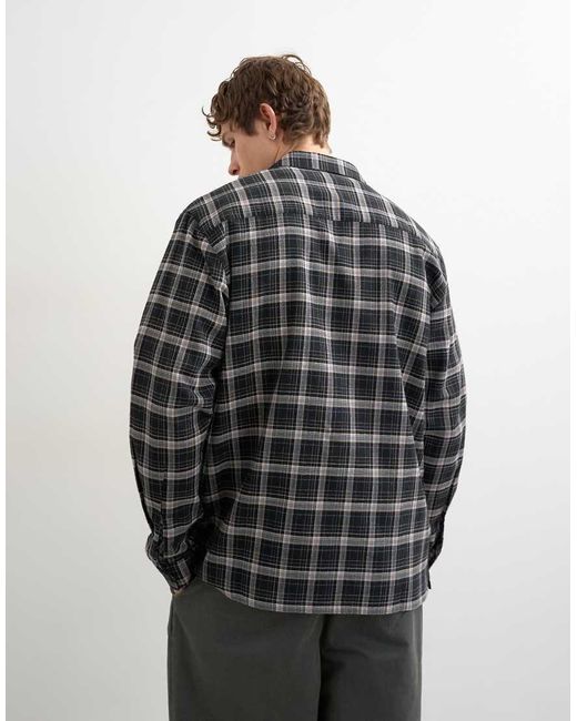 Topman Black Relaxed Fit Textured Check Revere Shirt for men