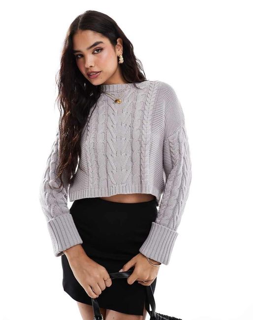 French Connection Gray Cropped Cable Knit Jumper