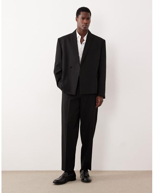 ASOS Black Tonal Metallic Striped Boxy Shawl Lapel Suit Jacket for men