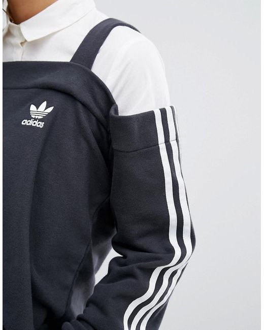 adidas Originals Originals Cold Shoulder Three Stripe Top in Black | Lyst