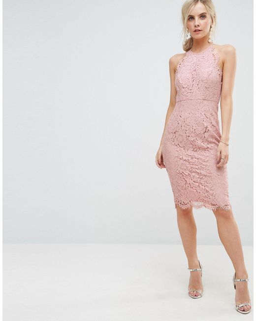 asos pink lace midi dress