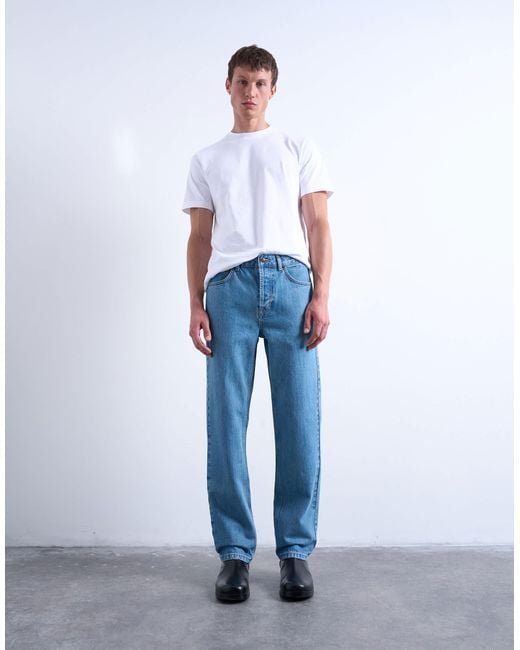 Topman Blue Rigid Straight Jeans for men