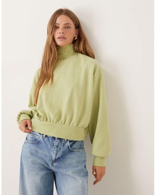 ASOS Green Supersoft Curved Hem High Neck Jumper With Balloon Sleeve