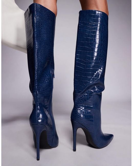 Public Desire Blue Nova Pointed Toe High Heeled Knee Boots