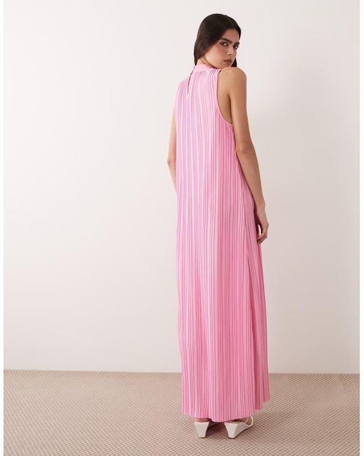 Vila Pink High Neck Plisse Maxi Dress