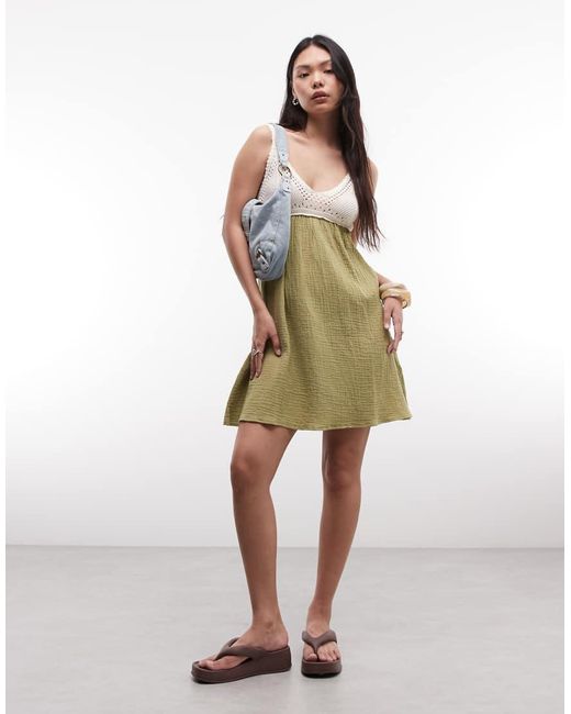 Reclaimed Vintage Green Crochet Summer Dress