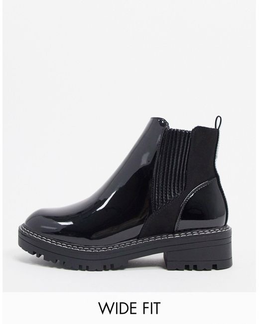 River Island Wide Fit Patent Chunky Chelsea Boot in Black | Lyst