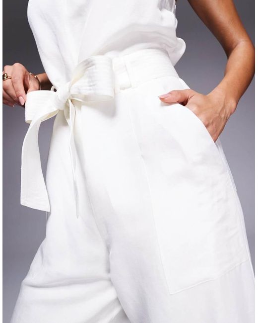 Forever New White Tie Waist Strapless Wide Leg Jumpsuit