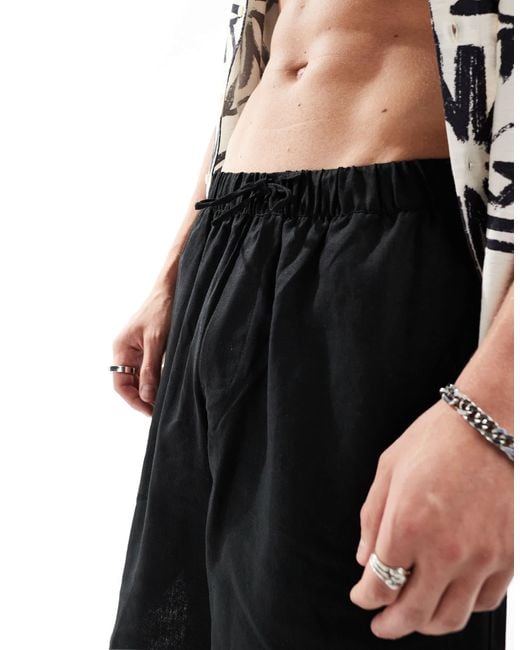 ADPT Black Linen Mix Shorts for men