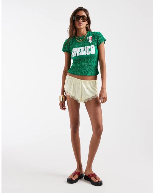 ASOS Green Shirred Baby Tee With Mexico Football Graphic