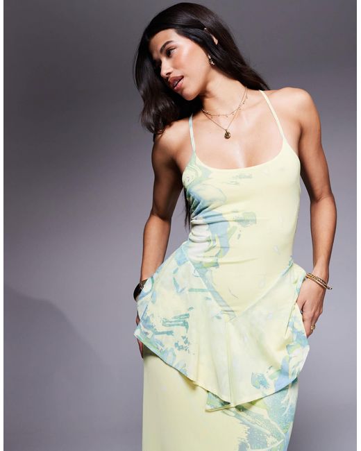 ASOS Blue Cami With Peplum Detail Mesh Maxi Dress