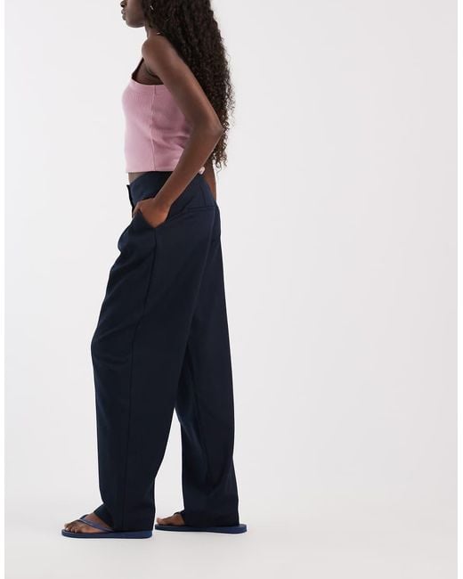 ASOS Blue Tailored Deep Waistband Double Pleated Pants
