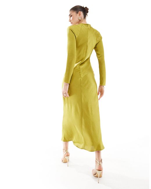 ASOS Yellow Satin Biased Maxi Dress With Button Detail